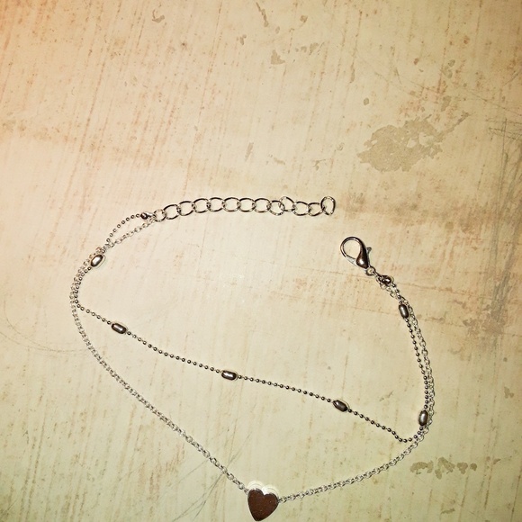 Dainty Silver Heart Ball Chain Layered Anklet - Picture 3 of 3